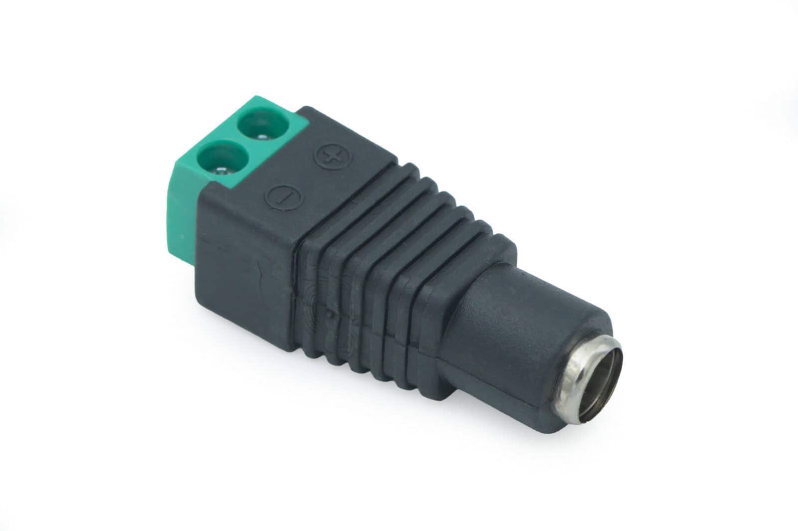 Female DC power connector for LED lighting and electronic devices.