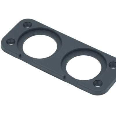 Black two-hole rear panel for LED lighting fixtures.