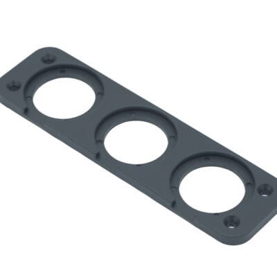 Black three-hole rear panel for LED lighting fixtures and electrical installations.