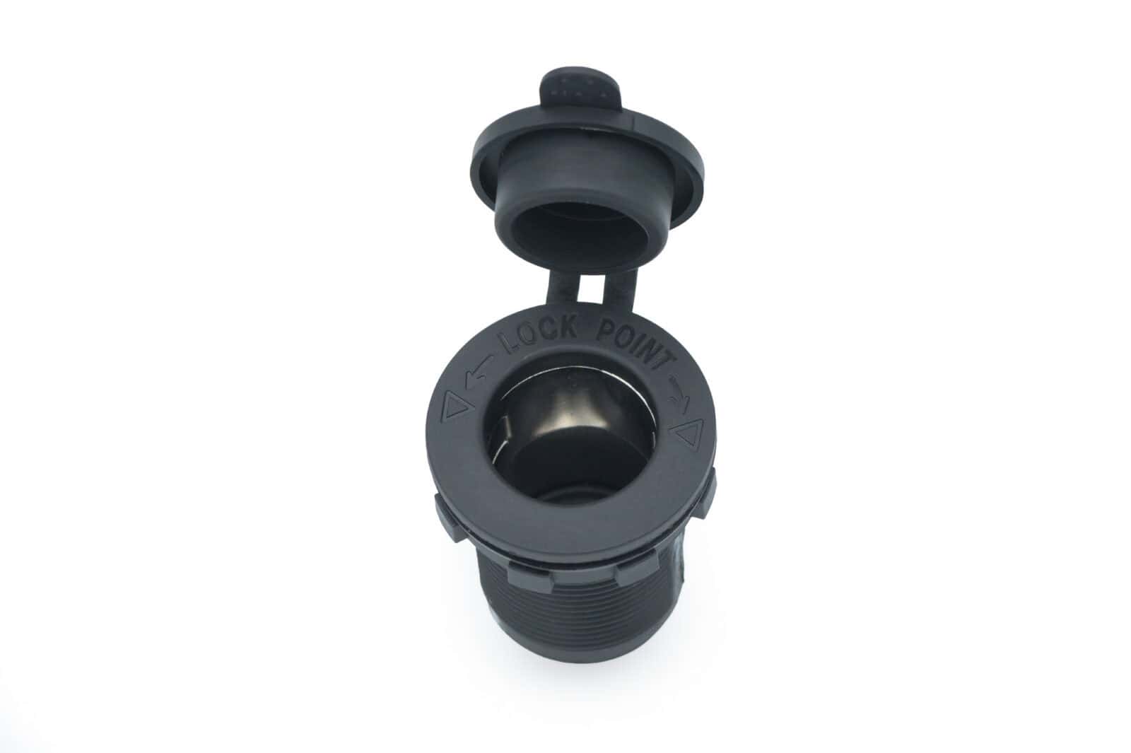Panel mount female lighter socket for electrical connections.