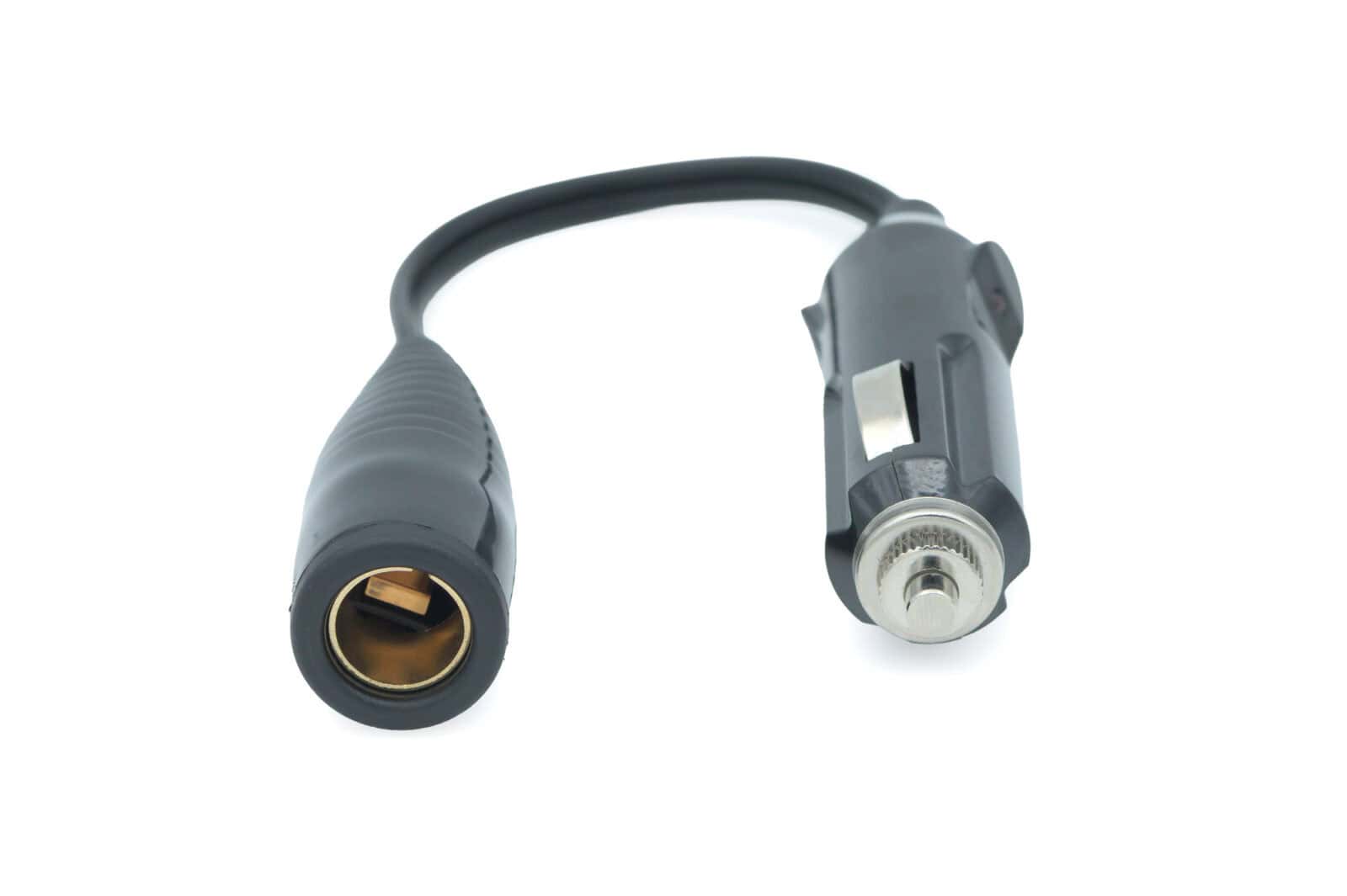 Car power adapter with USB port for charging devices.