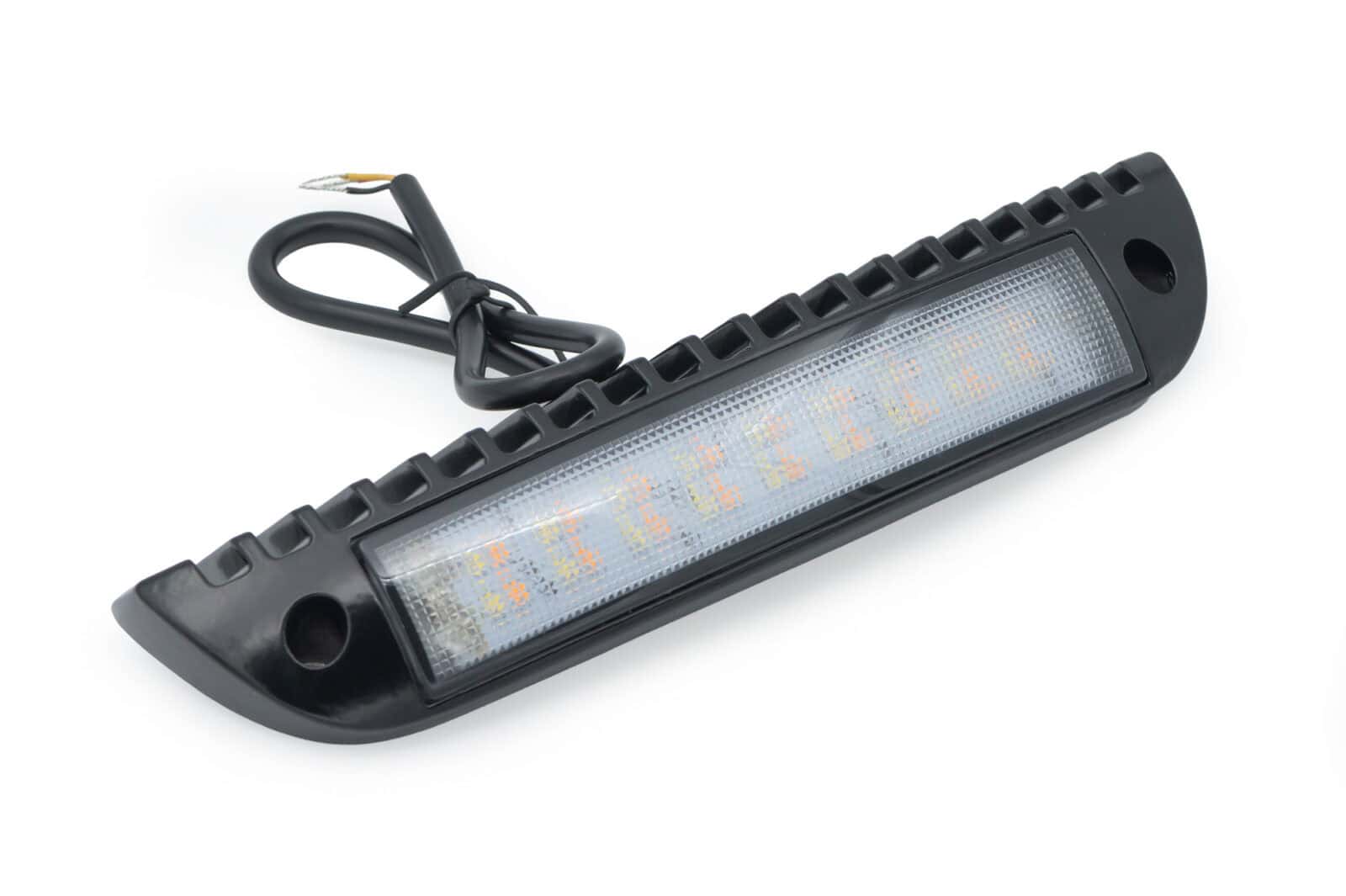 Slim caravan LED light with white and amber options for outdoor use.