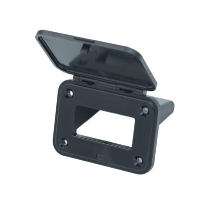 Square connector holder for electrical connections, 120 amp capacity, durable plastic construction.