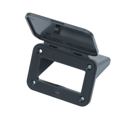 Square connector holder for electrical connections, 175 Amp capacity, black plastic.