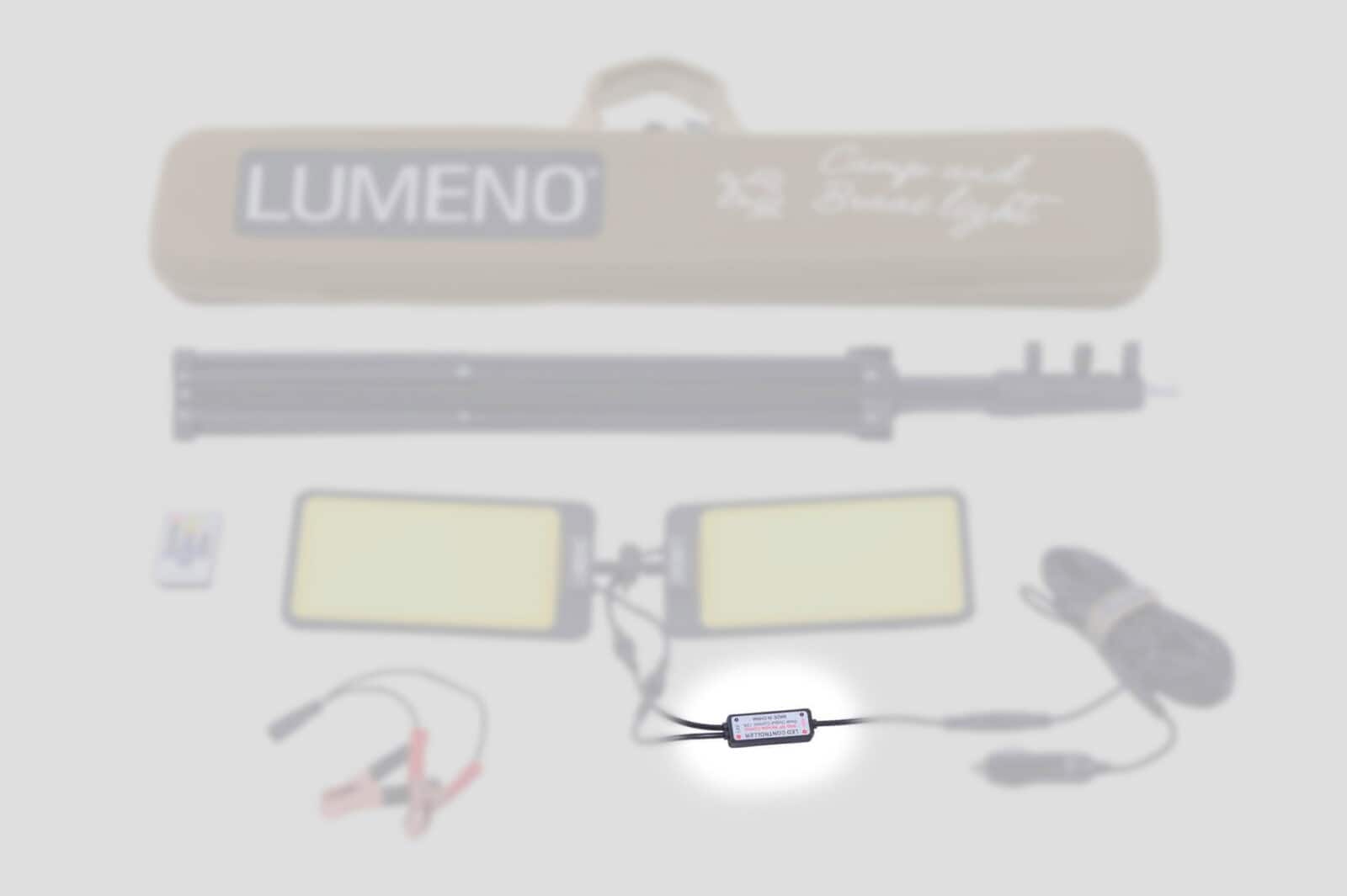 LUMENO LED lighting kit with remote and power supply for vehicles.