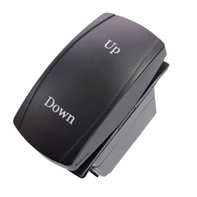 Special rocker switch for up/down control, black with white labels.